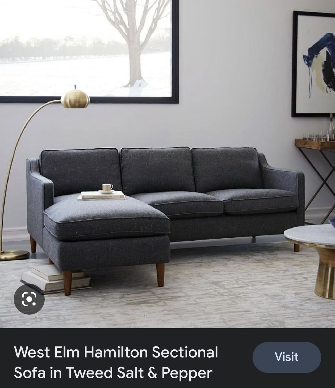 West Elm Hamilton Sofa Sectional in Tweed (Salt and Pepper) - Excellent Condition, OBO