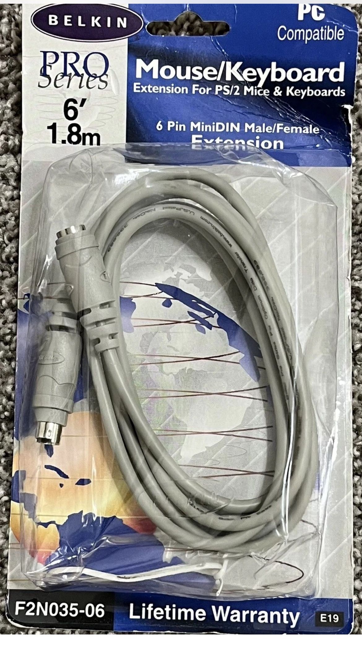 Belkin Pro 6 Ft Mouse Keyboard Extension for PS/2 F2N035-06 6-Pin MiniDIN