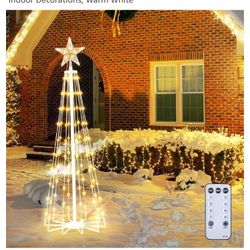 LED Christmas Cone Tree Light with Remote, 4 Feet 110 LED Outdoor Lightshow Christmas Tree with Star Topper, Dimmable Artificial Christmas Tree for Po