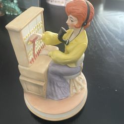 Music Box Telephone Switchboard Operator Bisque Porcelain Vintage 