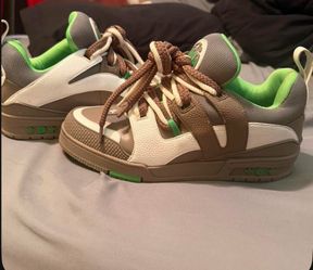 Louis Vuitton x Travis Scott sneakers in brown, white, and green #louistruitt #travisscott