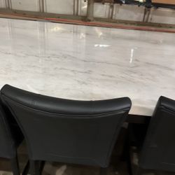 Marble Top Dinning Table With 6 Leather Chairs