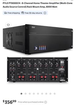 PYLE PT8000CH - 8-Channel Home Theater Amplifier [Multi-Zone Audio Source Control] Rack Mount Amp, 8000 Watt