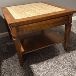 Solid Wood End Table with Marble Top (Cracked) – Sturdy & Stylish