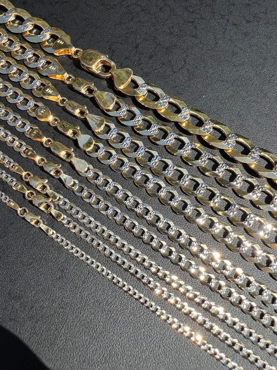 *MUST READ DESCRIPTION FIRST* SOLID 14k Yellow $ White Gold Two Tone Diamond Cut Cuban Link Chain Necklace 2.5-12mm