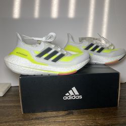 adidas Ultraboost 21 W White Solar Yellow FY0401 Women's Size 5 Running Shoes