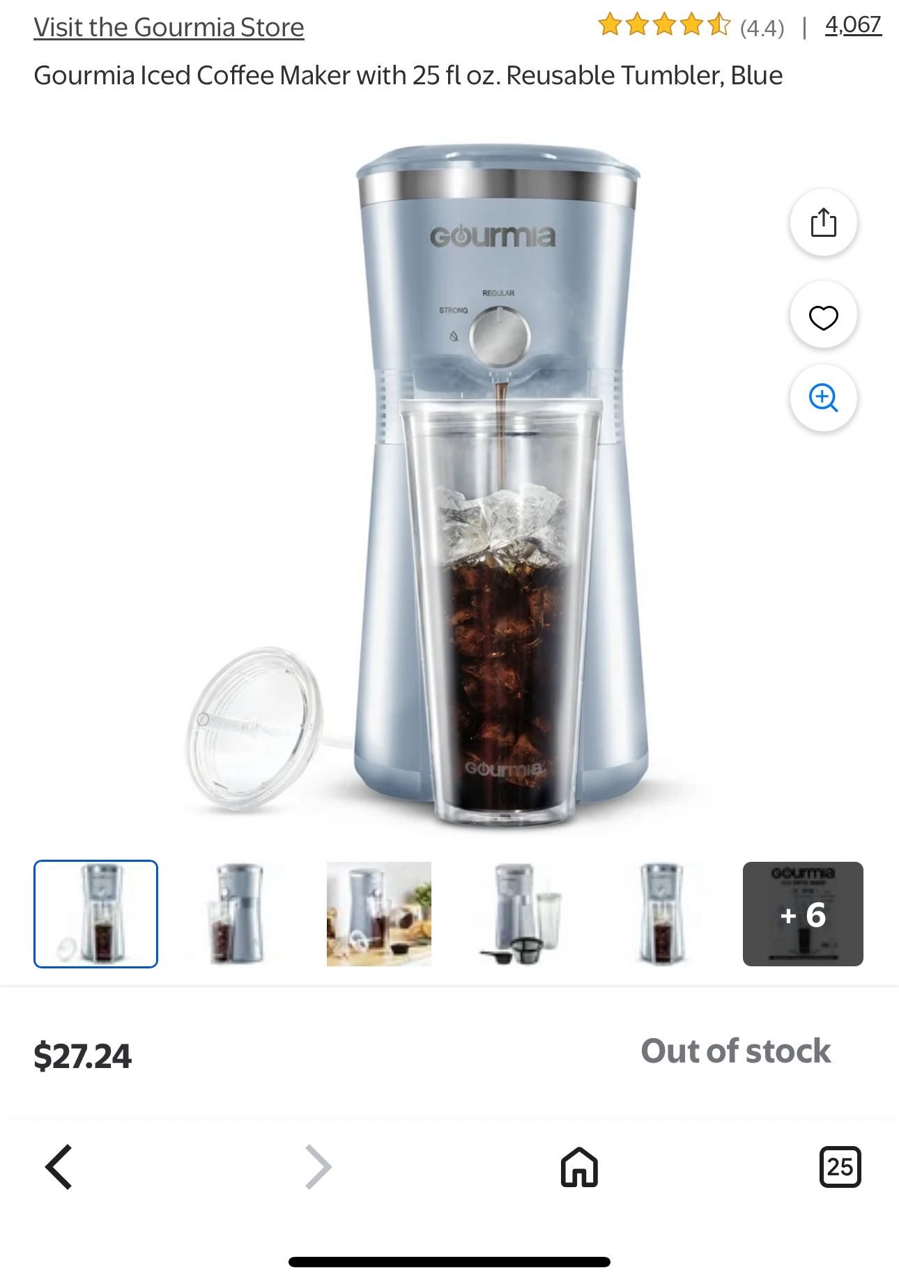 Gourmia Iced Coffee Maker with 25 fl oz. Reusable Tumbler,
