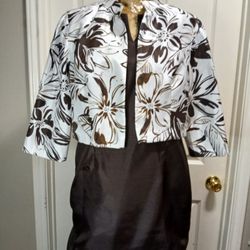 Sheri Martin Elegant Brown Dress With Floral Jacket Size 14/16 For Any Event Party Graduation | Vestido Café Elegante Talla 14 / 16 Con Saco Fiesta