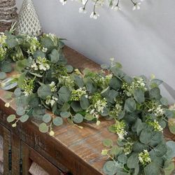 10 Pcs Eucalyptus Wreath, 5.9 Ft Artificial Mixed Eucalyptus Leaf Garland, Green Wreath Hanging Plants For Farmhouse