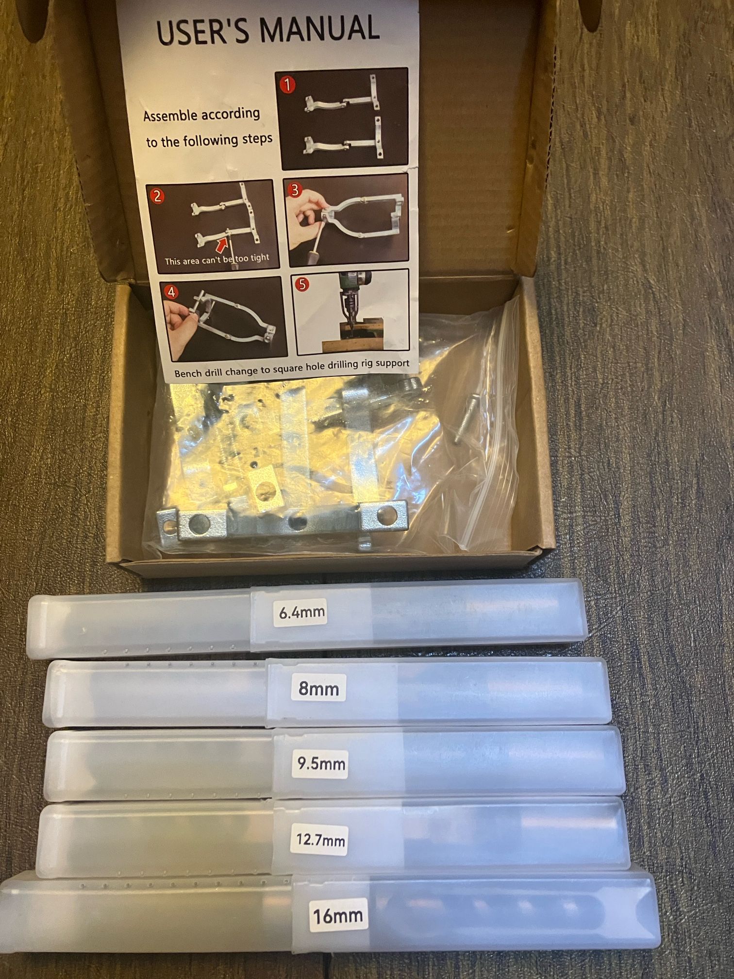 Square Hole Drill Bit Set With Adapter (5 Drill Bits)