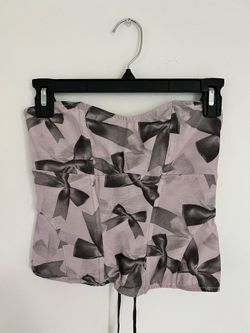 Boned Bow Print Tie Up Corset