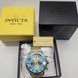 Invicta Speedway Men’s Chronograph – 44mm Gold Mesh Blue Dial (New in Box)