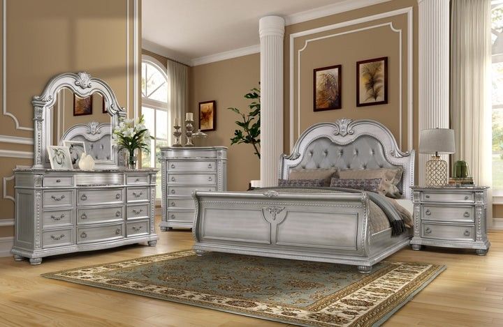 5 PC Bedroom Set Queen Size Color Silver 🔹️ Recamara Queen Size De 5 Piezas Color Silver