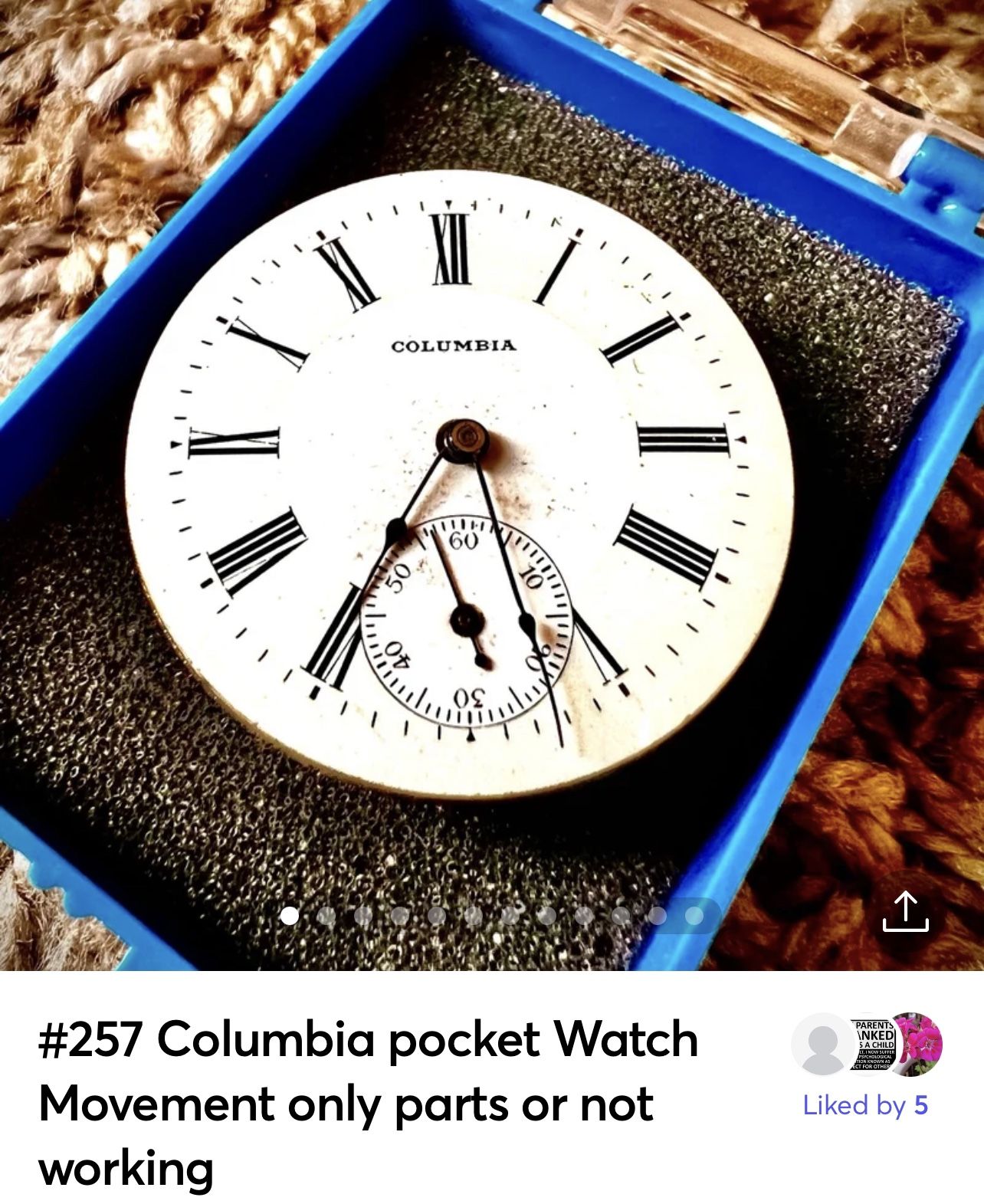 #257 Columbia pocket Watch Movement only parts or not working