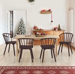 Walnut Solid Wood Talia Dining Chair Windsor Back Farmhouse Spindle Dining Chair Side Chair Set of 4