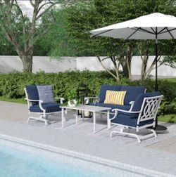 4-Piece Patio Conversation Set with Light Gray Blue Cushions