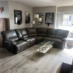 Grey Faux Leather Electric Reclining Couch