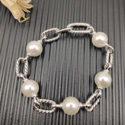 David Yaman Silver Madison Pearl Bracelet