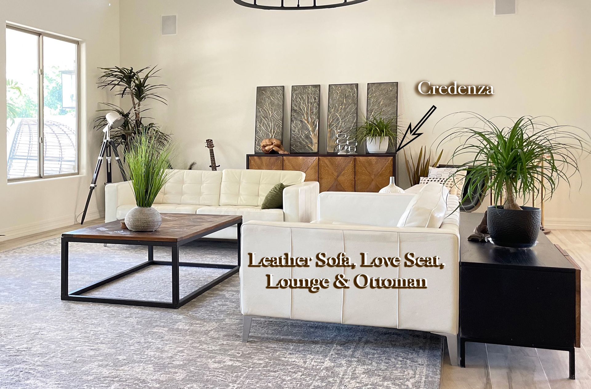 Karlstad Leather Set - Sofa, Loveseat, Lounge, Ottoman In Grann White