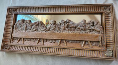 Vintage Homco The Lord's Last Supper Wall Plaque Mirror 10x21 Jesus & Disciples