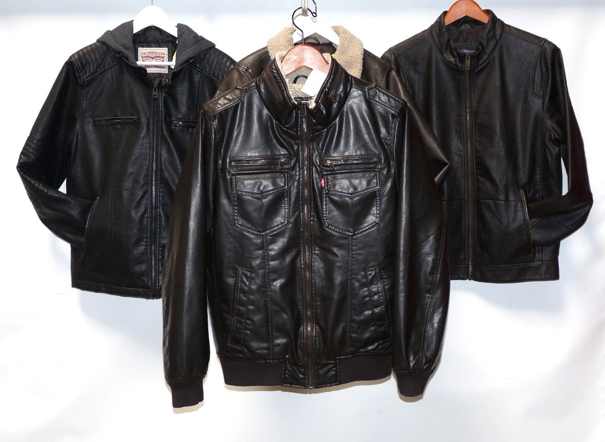 MENS LEVIS FAUX LEATHER MOTORCYCLE BOMBER JACKET SIZE SMALL OR MEDIUM BLACK BROWN