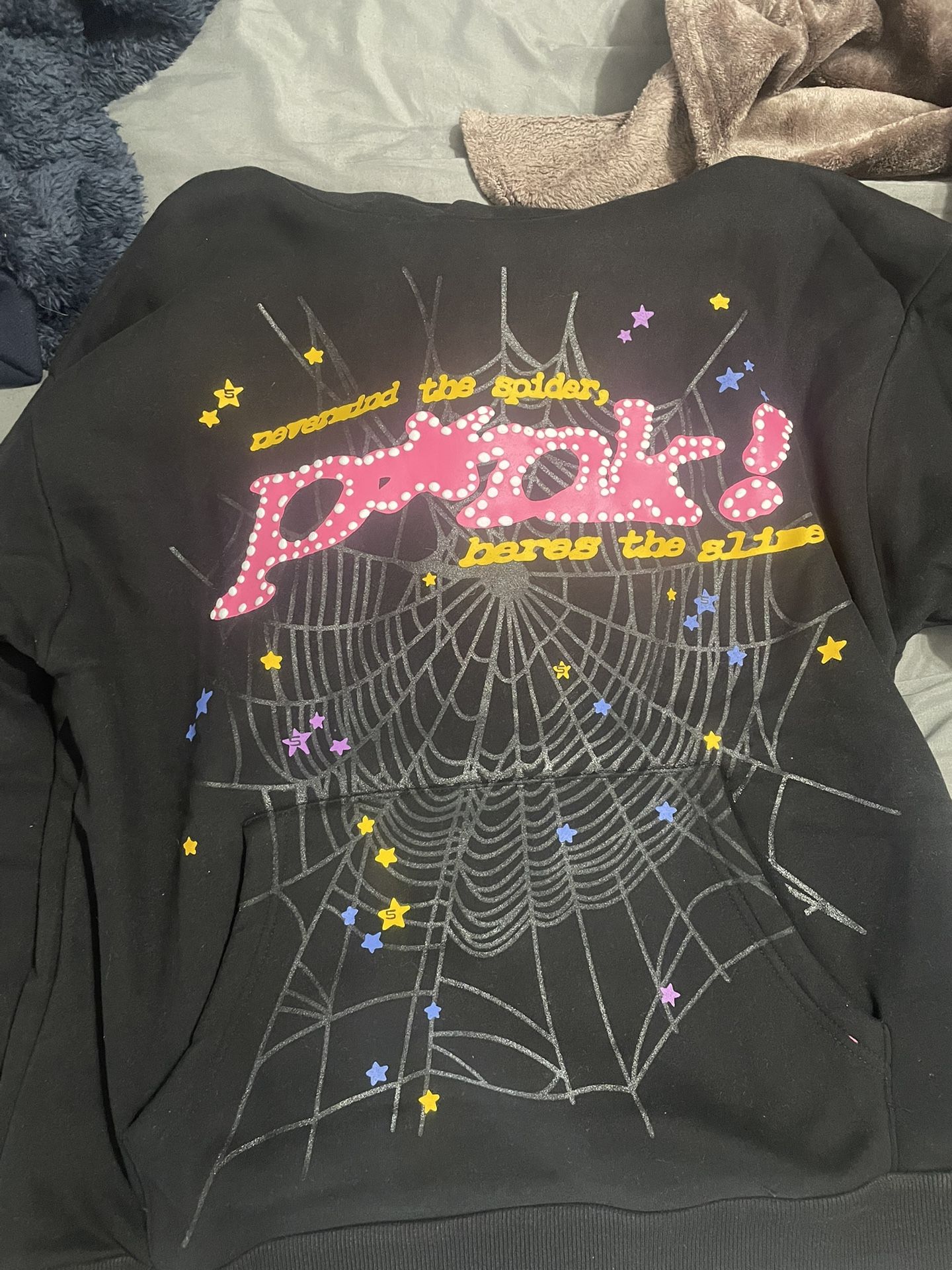 Black And Pink Sp5der Hoodie Medium