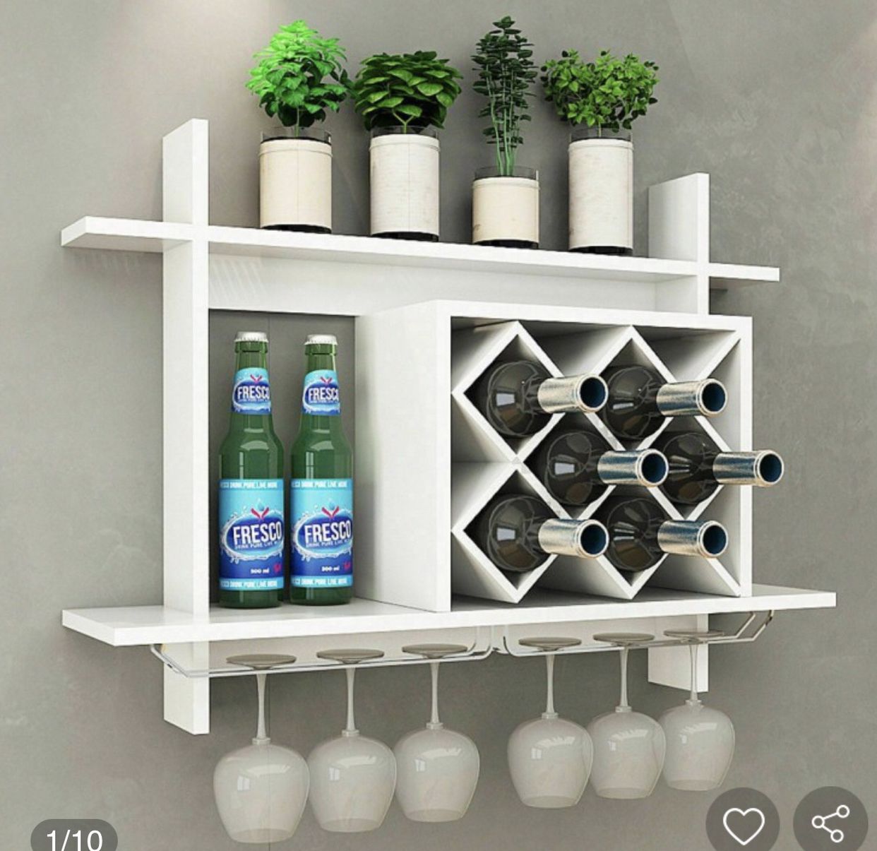 Household Wall Mount Wine Rack Organizer with Glass Holder Storage Shelf