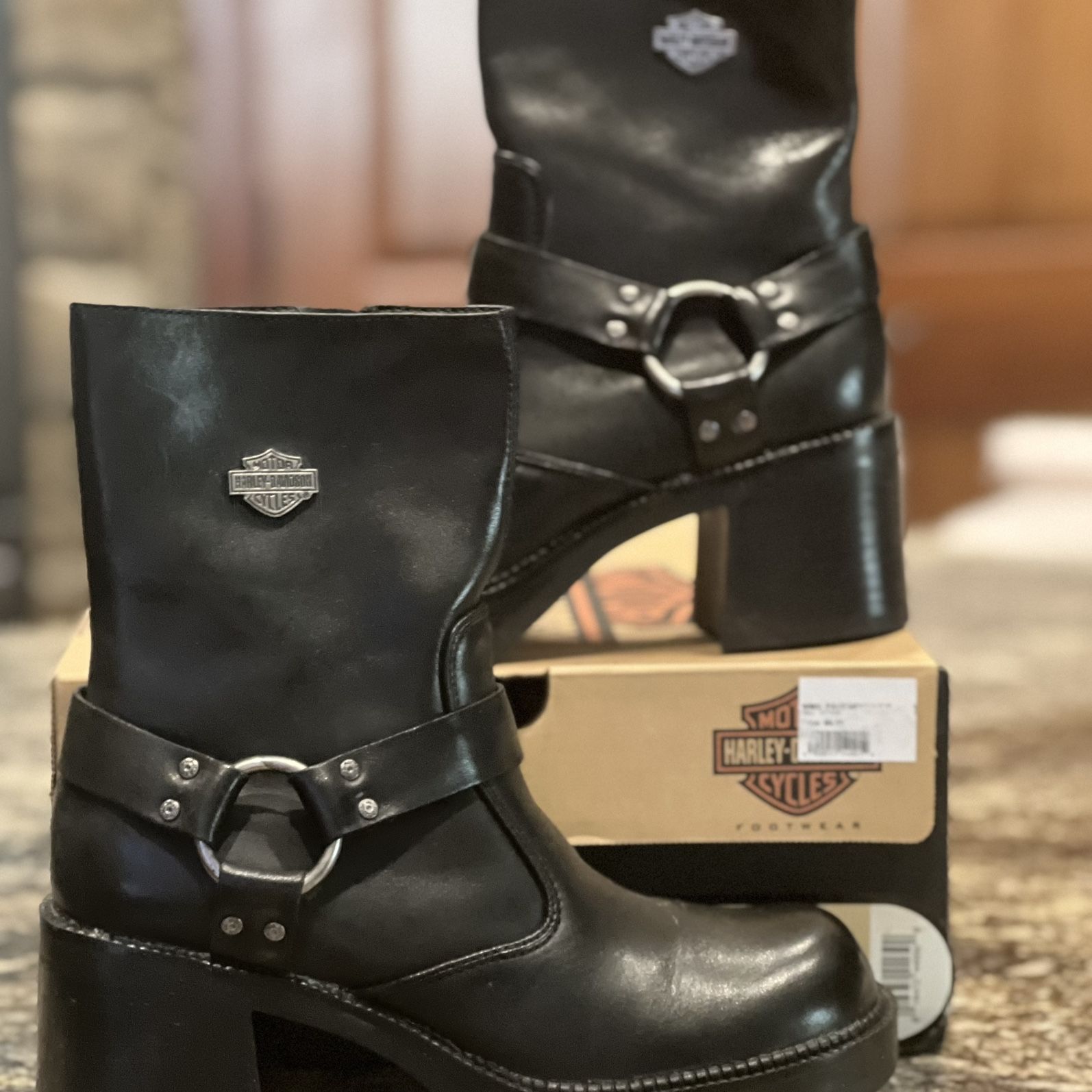 Harley Davidson Women’s Boots - Vintage Pavement Harness Black Leather Riding Boots