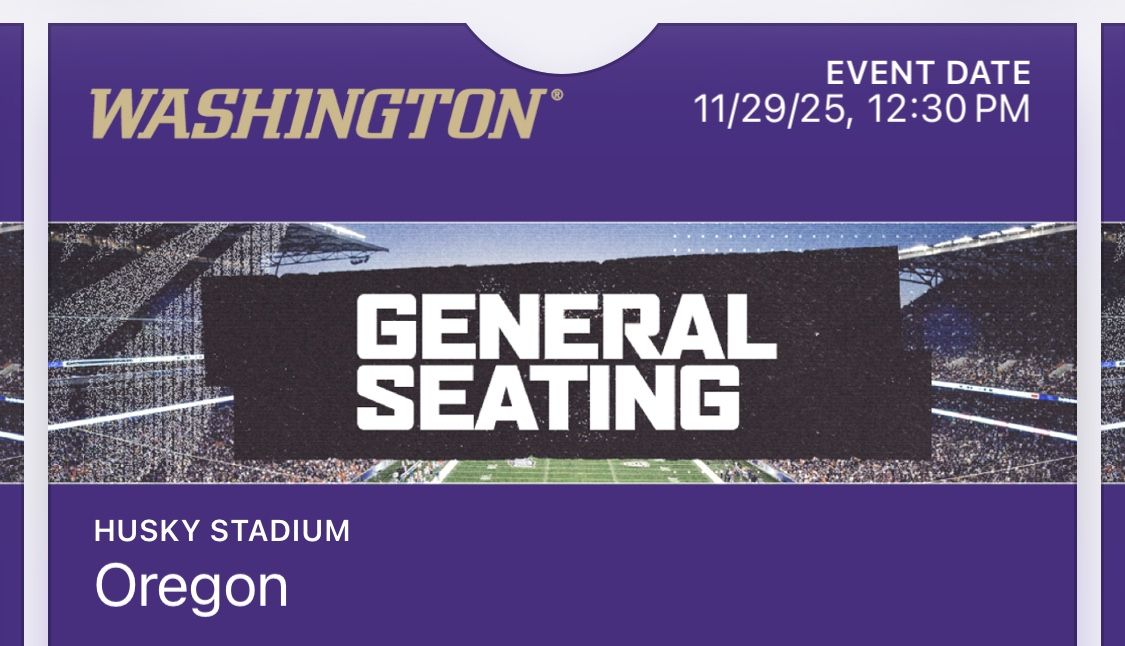 UW Huskies Vrs Oregon Ducks: 1 Ticket