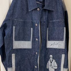 Y2K Meoshe Hip Hop   denim trucker jacket  Mens size 2XL 