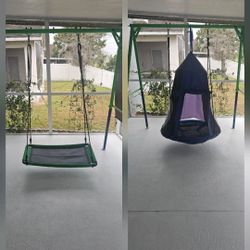 Children's Kids Swing Set with Canopy Saucer And Platform Attachments