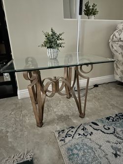 Glass Top 2 End Table with Metal Base & 1 coffee table