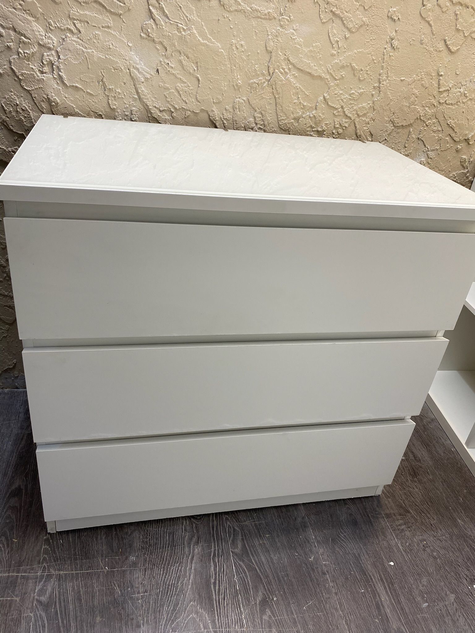 White Glass Top Three Drawer Dresser - Local Delivery Available for a Fee - See My Items