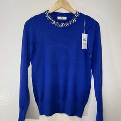 Blue Pearl Neckline Pullover Sweater Cute And Soft 