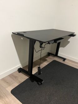 Electric Standing Desk Adjustable Height - Rolling Sit to Stand Desks on Wheels - Mobile Standup Computer Table 55 Inch Black One Piece Desktop