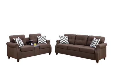 Sofa & Loveseat W/USB Console-Dark Coffee