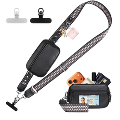 Clip and Go Phone Strap with Crossbody Wallet, Adjustable Phone Lanyard with Detachable RFID Wristlet Wallet, Anti-Theft Leather Purse with ID Window 