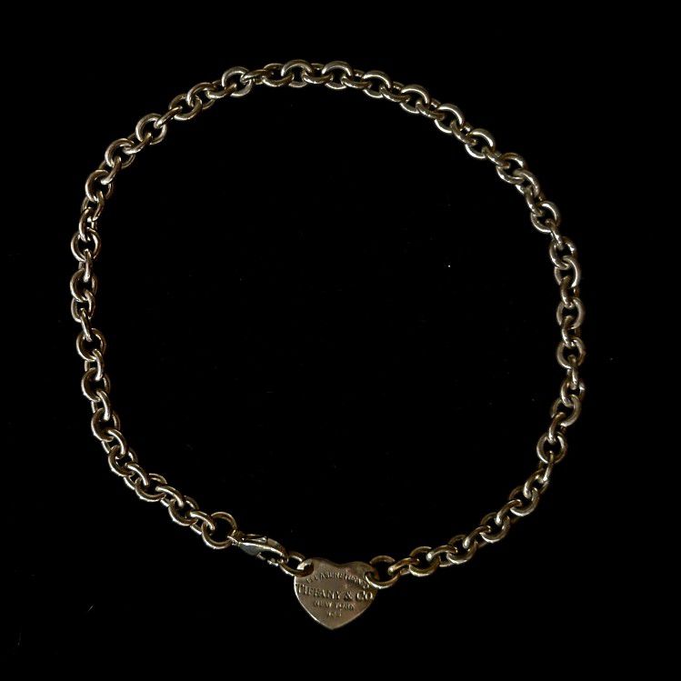 Tiffany & Co 925 Silver Choker Necklace w/ Heart Pendant