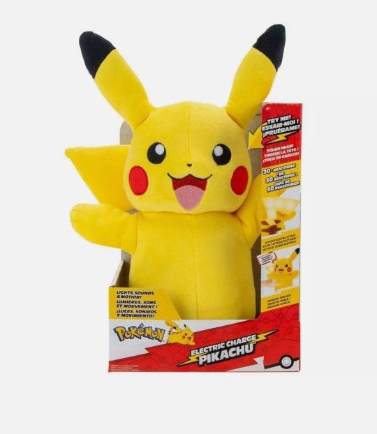 Pokemon Electric Charge Pikachu Plush Interactive 30+ Reactions Light-Up Cheeks