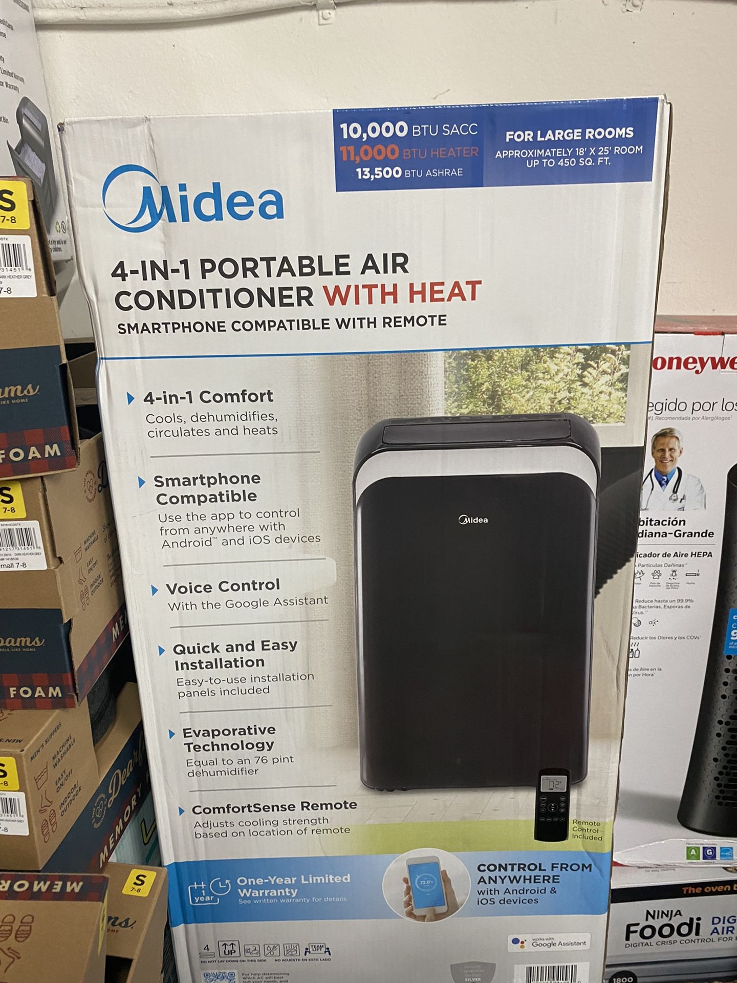 Midea 10,000 BTU (13,500 BTU ASHRAE) 115V Smart Portable Air Conditioner with Heat & ComfortSense Remote, Black