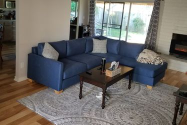 Custom Dark Blue Sectional Sofa with Chaise | 103" x 89" | Reversible Cushions