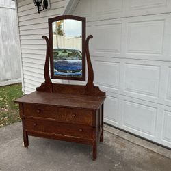 Antique Victorian Oak Dresser With Mirror