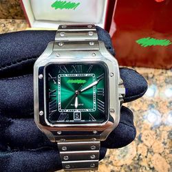 Silver Men’s Luxury Watch Green Face 41MM