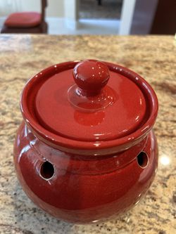Red Ceramic Onion & Garlic Storage Pot