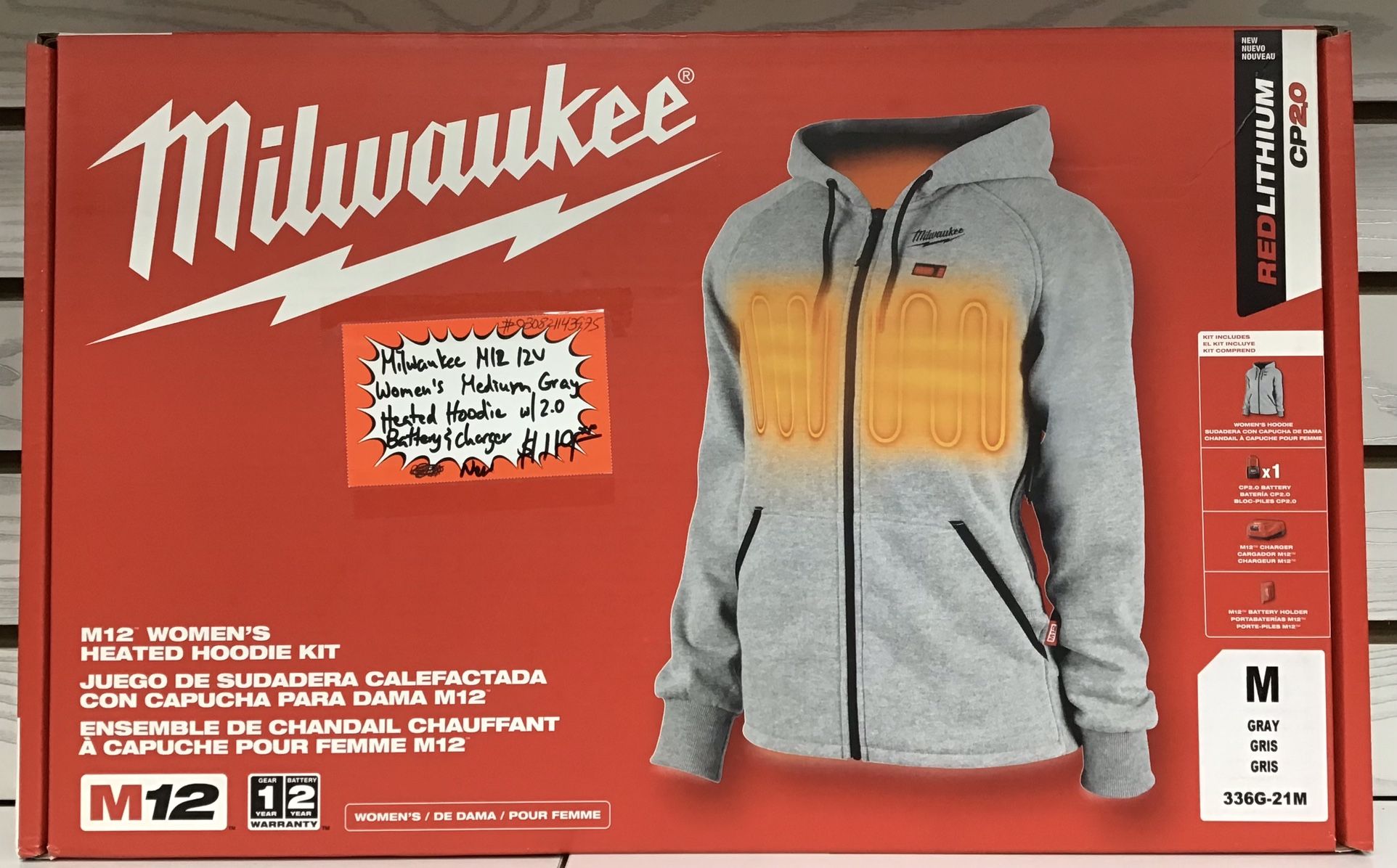 Milwaukee M12 12V Women’s Medium Gray Heated Hoodie W/ 2.0 Battery & Charger New 
