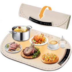 Electric Warming Tray, Thermochromic Fast Heating Warming Mat for Food with Auto Shut-Off & Child-Lock, Easy to Clean Foldable Silicone Food Warmer fo
