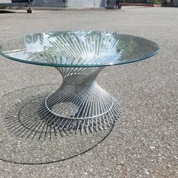 MCM Style 36" Across Metal Spiral And Glass Coffee Table 