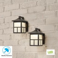 2-Pack Black Outdoor LED Wall Lights (Modern Lantern, Frosted Glass) – NEW