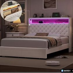 New Queen size bed with storae , LED lighs and usb ports with free delivery