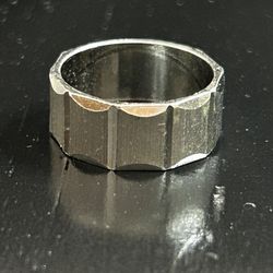  Silver Ring Size 6.75 Thick Band Sterling Rectangle Cut Carved Vintage